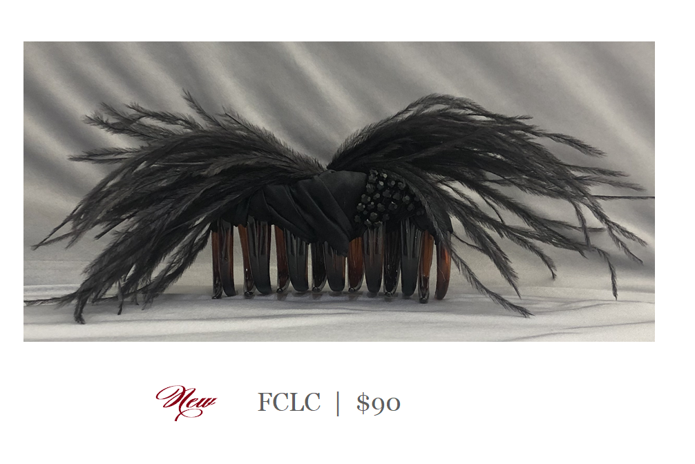 4 LARGE SILK CLAMP WITH CRYSTALS AND FEATHERS — RENEE RIVERA COUTURE HAIR  ACCESSORIES